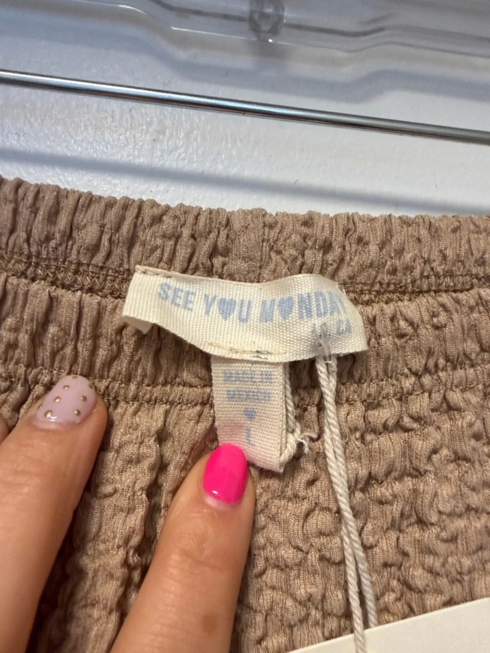 See You Monday Wide Leg Textured Pants in Tan - Picture 3 of 5
